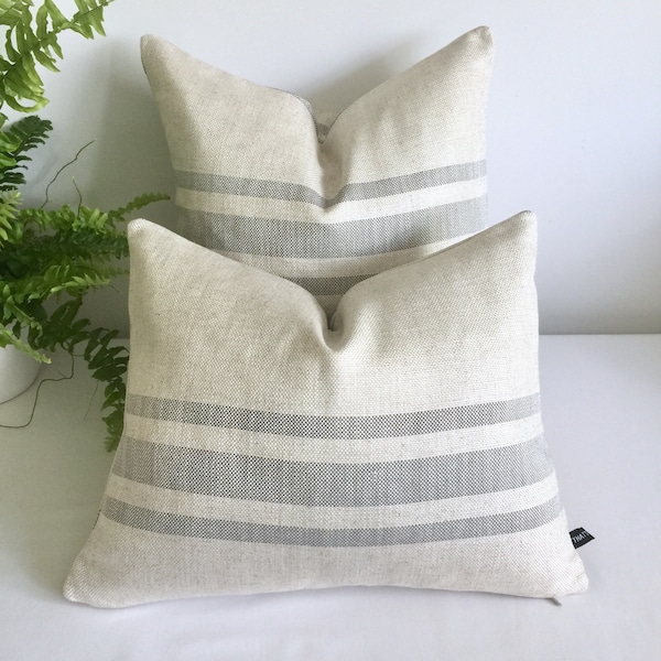 Grey stripes linen cushion or cover/Cottage style cushion/Rustic Linen cushion/Farmhouse cushion with stripes/Grey stripes Rustic cushion