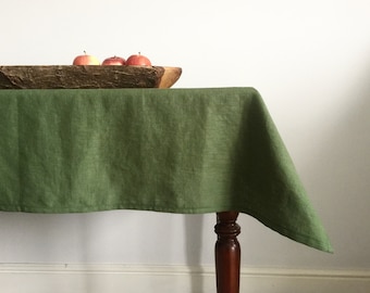 Olive Green linen tablecloth. Green tablecloth. Linen cotton tablecloth or napkin. HandMade in UK tablecloth. Green grass tablecloth linen