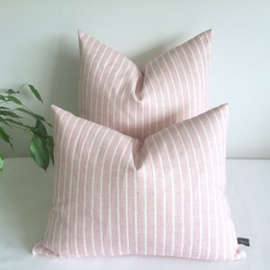 Blush Pink Striped Cushion or Cover: Cotton cushion handmade in UK.