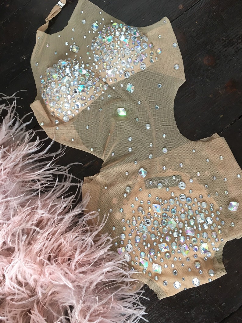 Temptress Nude Diamante One Piece Pole Outfit Pole Dance | Etsy