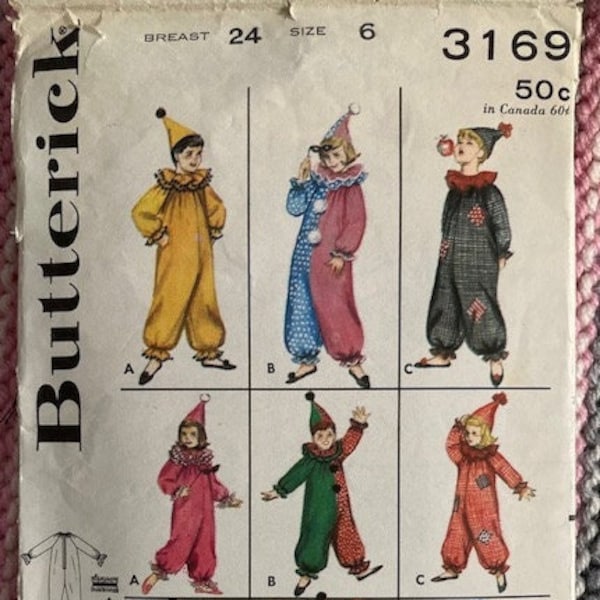 1965 Butterick 3169 - classic clown costume, kiddie sizes 4 or 6