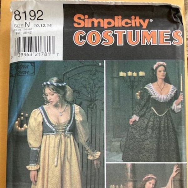 Simplicity Costumes 8192 - Renaissance dresses sizes 10-14 or 4-8, factory folded, 16-20 used