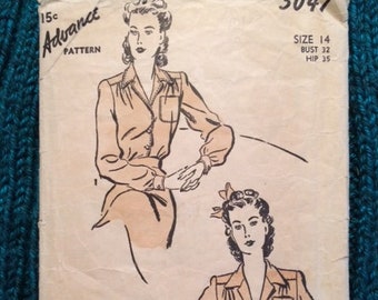 1940s Advance 3047, vintage size 14.  Issues...