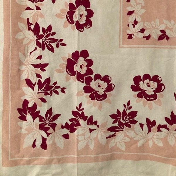 Vintage Tablecloth - Pink and Maroon, 51" x 66"