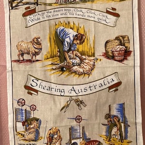 Vintage Souvenir Tea Towel - &quot;Shearing Australia&quot;