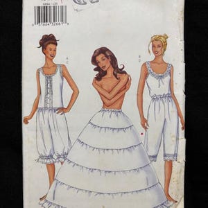 May include: Vintage Butterick sewing pattern envelope featuring illustrations of women's sleepwear. The envelope displays three figures in white sleepwear, including a nightgown, a petticoat, and a pair of capri pants. The envelope has the number 6884 and the size 12-14-16.