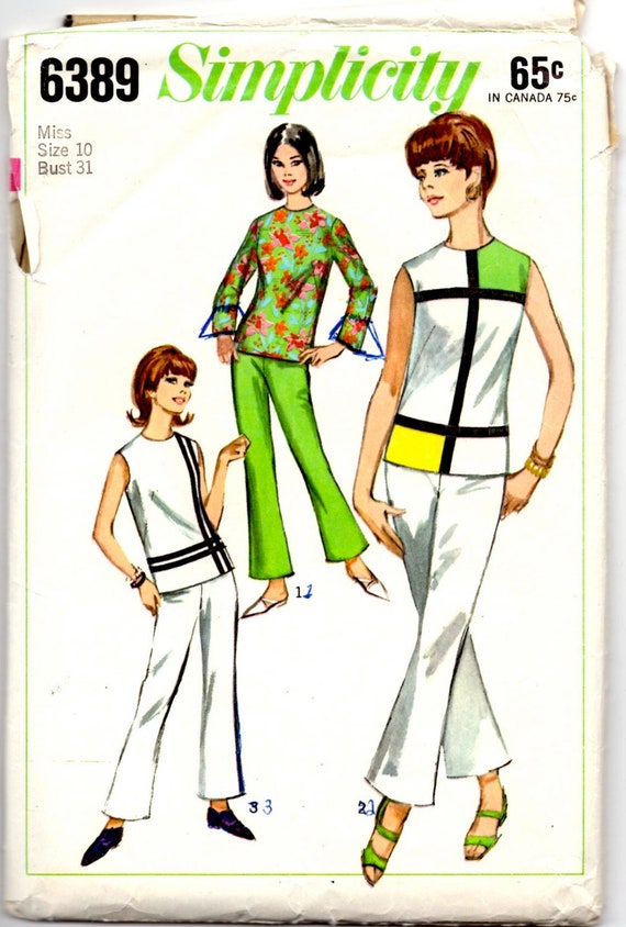 1966 Simplicity 6389 Mondrian Pantsuit Pattern Size 10 - Etsy