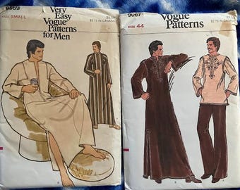UNCUT Vogue 8669 and 9067 - groovy 1970s caftans for the fellas