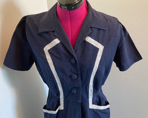 1940s Blue Linen Sports Dress - 40" bust