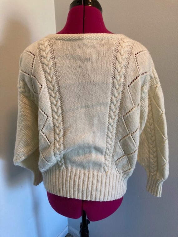 Hand Knit White Cable Cardigan - L - image 2