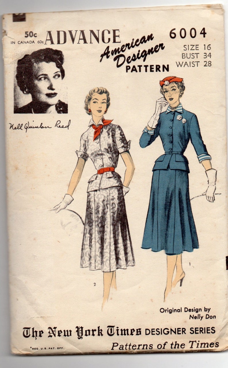 1952 Advance American Designer Pattern 6004, Size 16/34