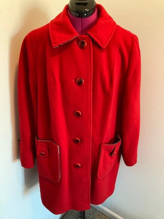 1960s Penguin Fashions Red Wool Coat - Volup Size