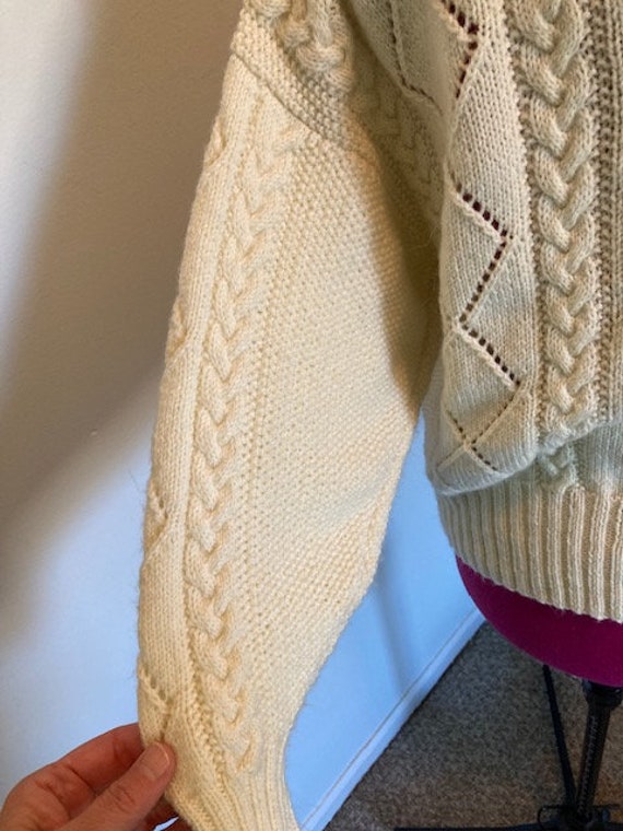 Hand Knit White Cable Cardigan - L - image 3