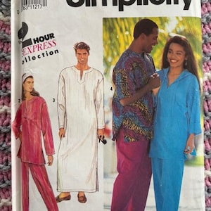 UNCUT Simplicity 7242 - His and Ms Caftans and Pants, size 28-48" chest
