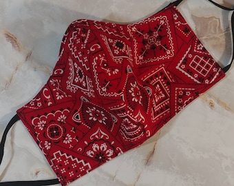 Red Bandana Face Mask: Adjustable, 2-Layer Cotton With Nose Wire