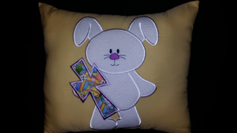 Gift Easter Pillow Spring Decoration Easter Bunny Pillow Cross and Bunny Pillow Bunny with a Cross Pillow White Bunny Appliqued Pillow
