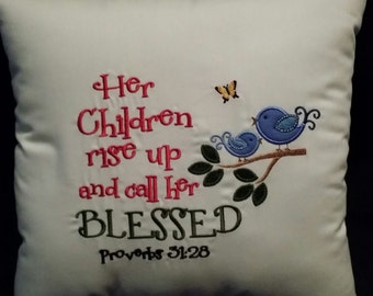 Her Children Rise Up Pillow, Scripture Pillow, Bible Verse Pillow, Mom Pillow, Gift for Mom, Mother Pillow, Christian Decor, Inspirational