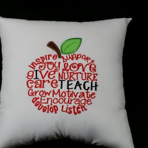 I Teach Pillow, Teacher&#39;s Pillow, Embroidered Teach Pillow, Apple Pillow, Teacher&#39;s Gift, School Pillow, Teacher Appreciation, Personalized