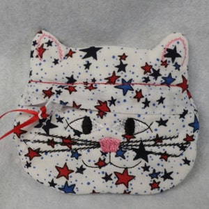 Embroidered Zipped Kitty Coin Purse - Kitty Purse - Zipped Coin Purse - Lined Coin Purse - Lined Embroidered Kitty Purse - Zippered Purse