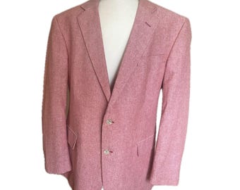 42R Stafford Sport Coat Pink Linen Cotton Jacket Blazer Double Vent