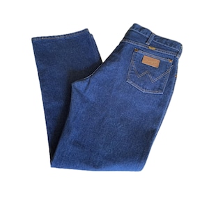 36W - 1970s Jeans Wrangler Straight Leg, Made in USA Western Denim Blue 36x30 image 1