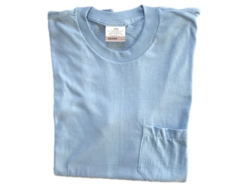 Vintage 70s Sears Tee Shirt: Light Blue Selvedge Pocket, Made in USA