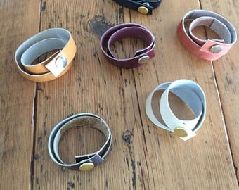 Leather boho wrap bracelets with a snap closure