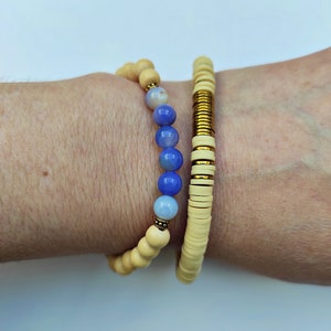 Wood bracelet and blue chalcedony beads image 5