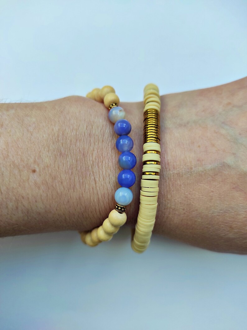 Wood bracelet and blue chalcedony beads image 5