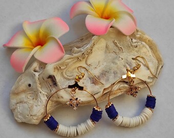 Golden hoop earrings with star snowflake charm-creoles 30 mm.