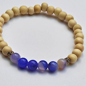 Wood bracelet and blue chalcedony beads image 2