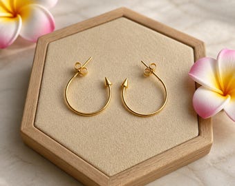 Gold hoop earrings, semi-open hoop earrings