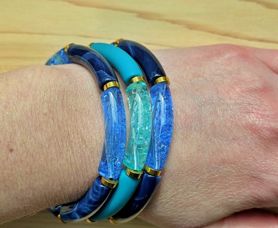 Women s elastic bangle bracelet with trendy colored curved tube beads Etsy France