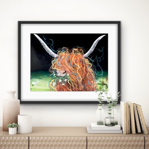 Daisy the Highland Cow | Colourful A4 Print | Art Print | Abstract Canvas Painting | Animal Art | Scottish HighlandsFine art Giclee print