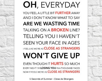 5 Seconds Of Summer 5sos Close As Strangers Lyrical Song Art Poster 5 Seconds Of Summer 5sos Close As Strangers Lyrical Song Art Poster