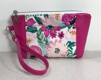 Pink Floral wristlet