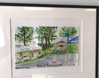 farmer’s market of Oxford CT watercolor painting