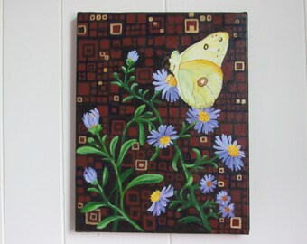 Butterfly with Aster Flowers Painting