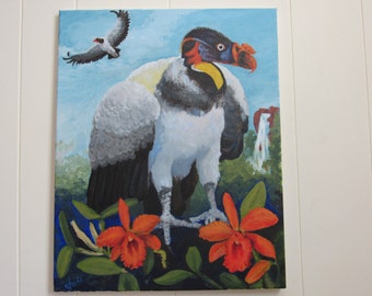 King Vulture in Cloud Forest original acrylic painting