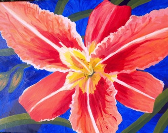 Orange Lily Flower Original Painting Art for Home