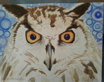 Great Horned Owl Eyes Watercolor painting