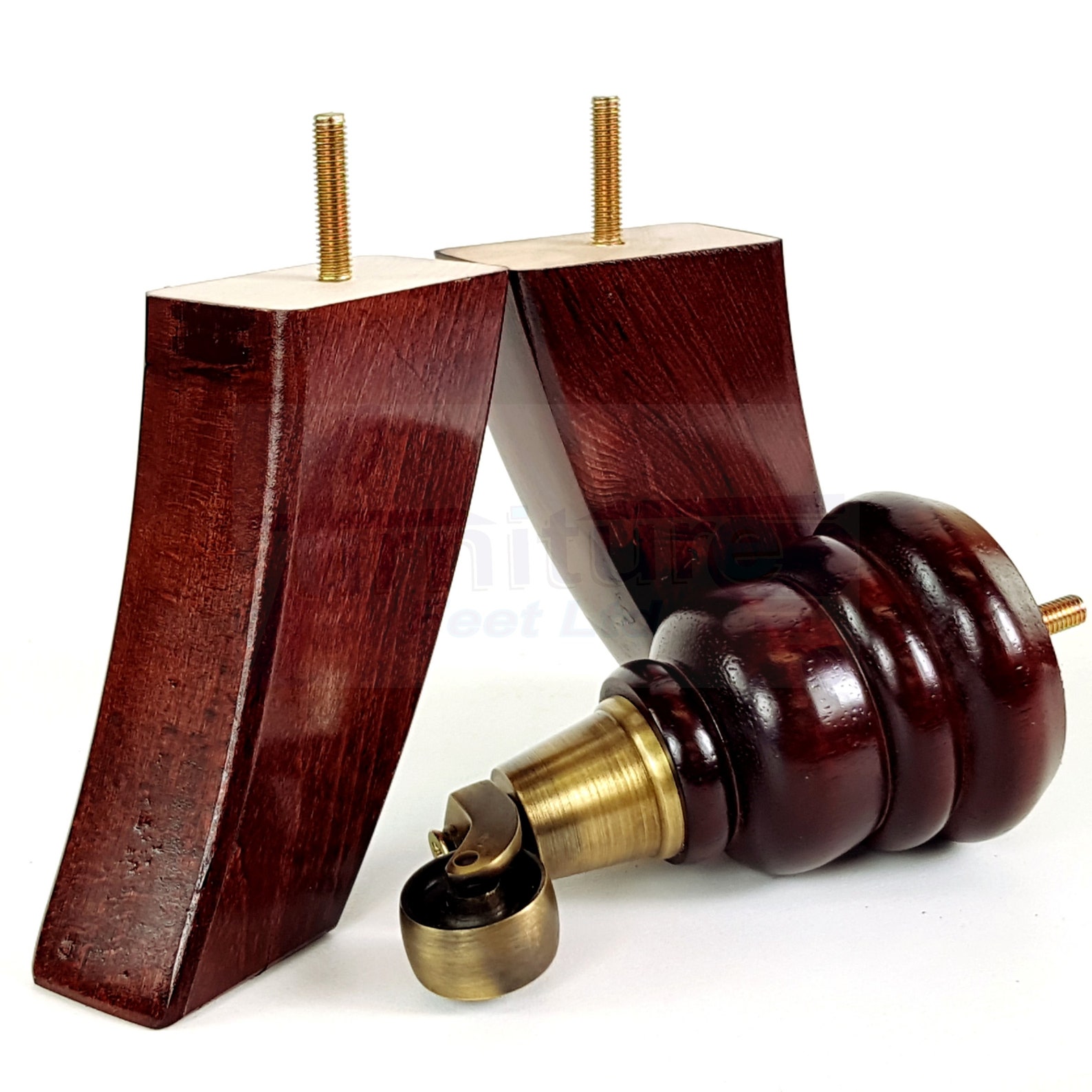 Solid Wood Furniture Feet 2 With Antique Brass Castors 2 Etsy