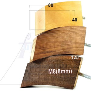 4x Solid Wood Curved Block Furniture Legs Replacment Feet 125mm High Chairs Stools Sofa Beds Settees Cabinets M8(8mm)