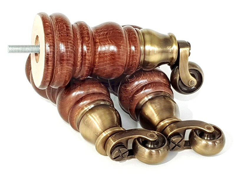 Solid Wood Furniture Feet With Antique Castors Set of 4 Legs Etsy