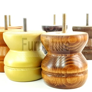 Replacement Bun Feet 90mm High Solid Wood Turned Furniture Legs Dark Oak For Chairs Stools Sofa&#39;s Beds Settee & Cabinets M8 Set of 4