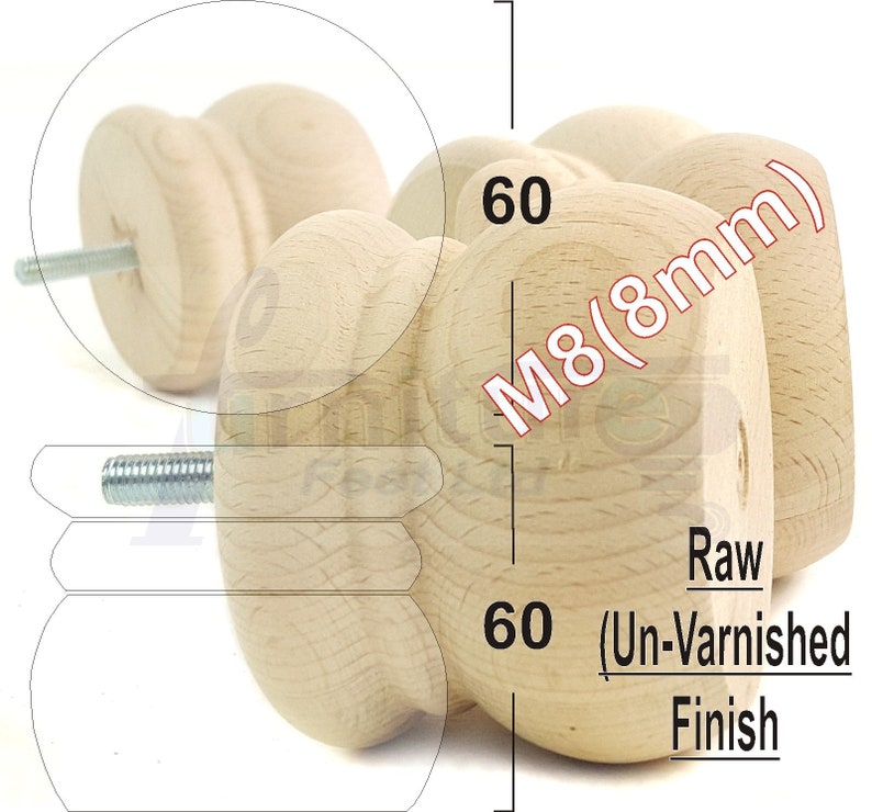 Solid Wood Bun Feet Replacement Turned Furniture Legs 60mm Etsy UK