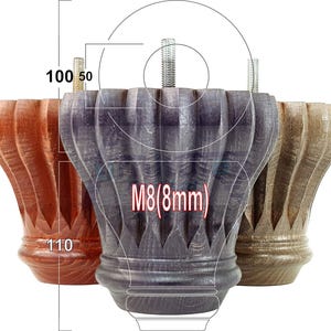 Set of 4 Replacement Furniture Bun Feet Multiple Colours Turned Wooden Legs 110mm High Settee Chairs, Sofas, Footstools & Cabinets M8 (8mm)