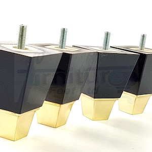 4 Solid Wood Square Replacement Furniture Feet Black With Brass Cup 110mm High For Sofas Chairs Stools Cabinets & Beds M8