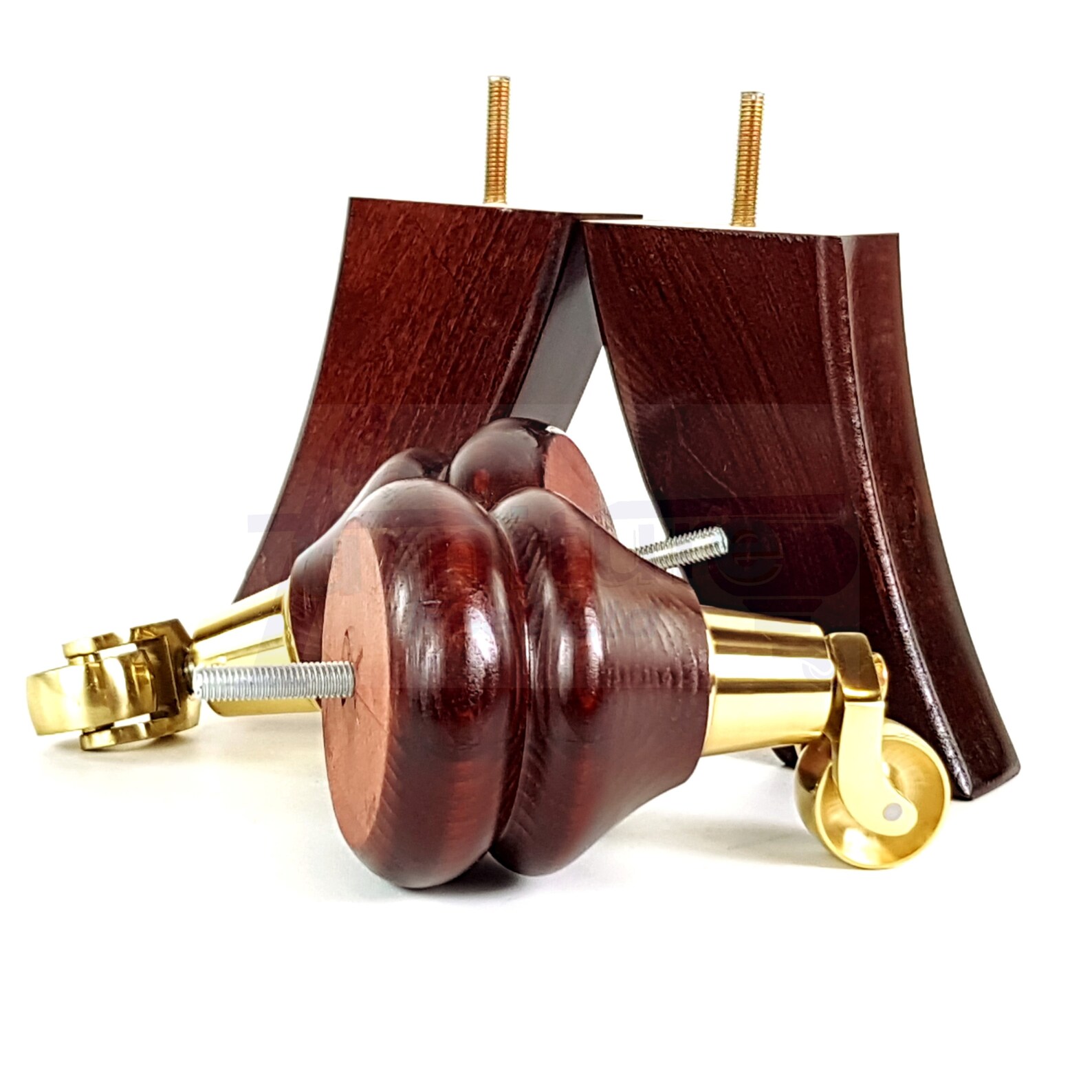 Solid Wood Furniture Feet 2 With Brass Castors 2 Curved Back Etsy