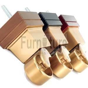 4 Massive Quadratische Holzmöbel Beine Traditionelle Ersatz Füße Mit Antiken Bronze Rollen 117mm Hochstühle Hocker Sofa Couch Sofa M8